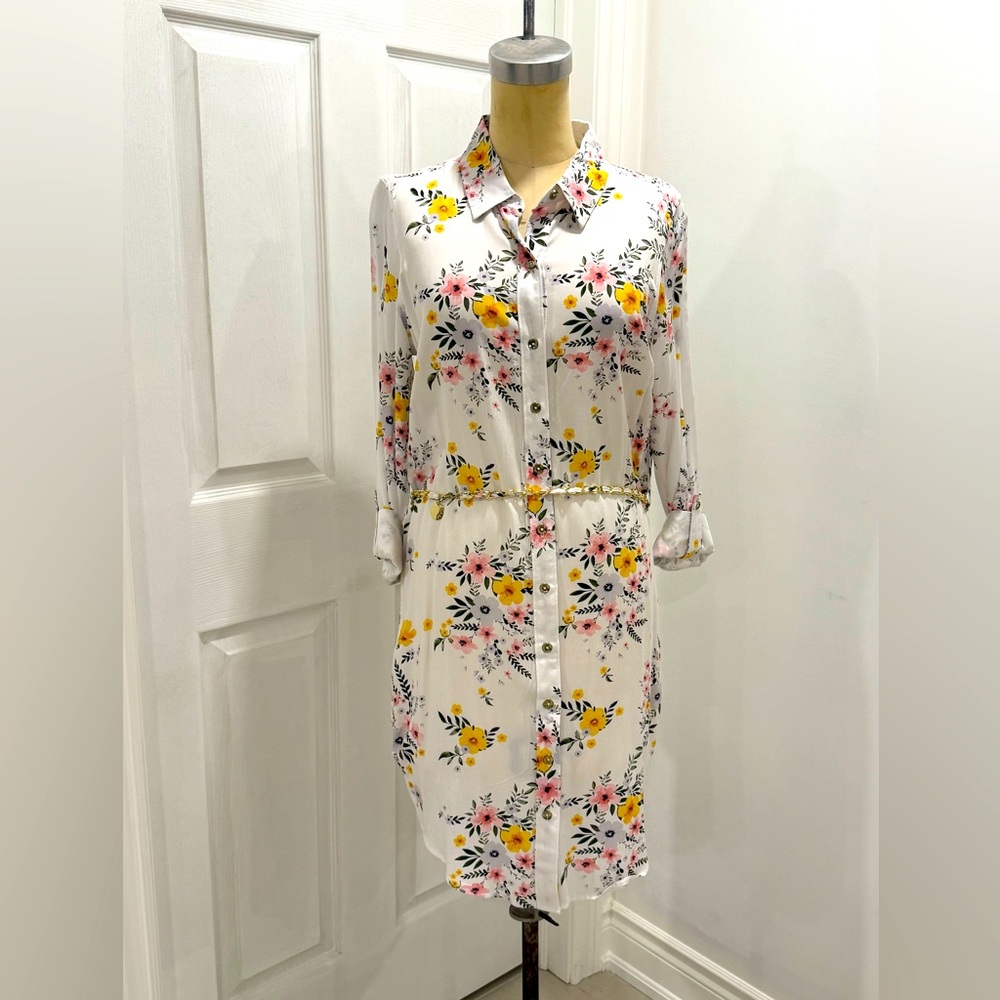 GUESS WHITE PRINTED DRESS WITH BELT
